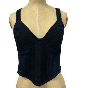 NWT Pointelle Knit Tank Top LG Black Cable Arden B Contemporary Neutral Basic